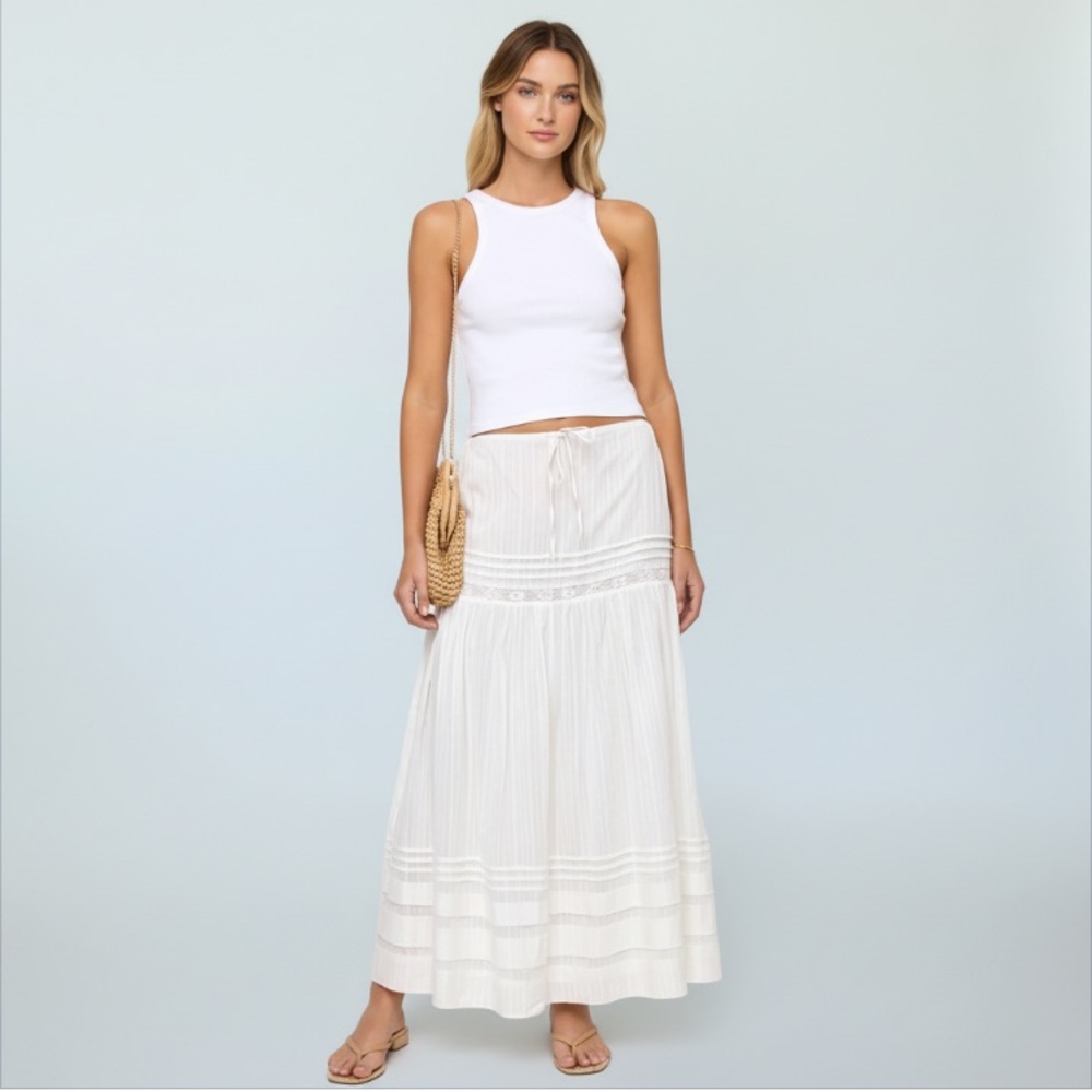 L*Space Reia White Lace Tiered Maxi Skirt Size M